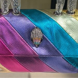 Metallic Colorful Rainbow Striped Bag Handbag Purse Wallet Crystal Bird